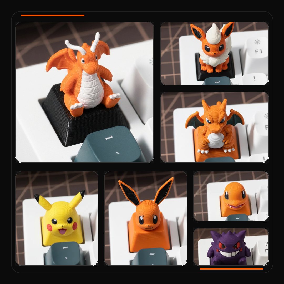 Pokemonster keycaps on a mechanical keyboard