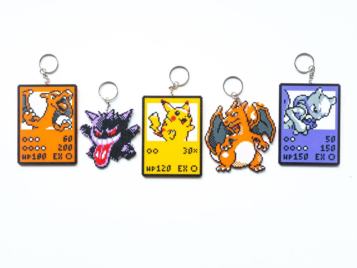 Pokemonster Keychains, all five designs in a row